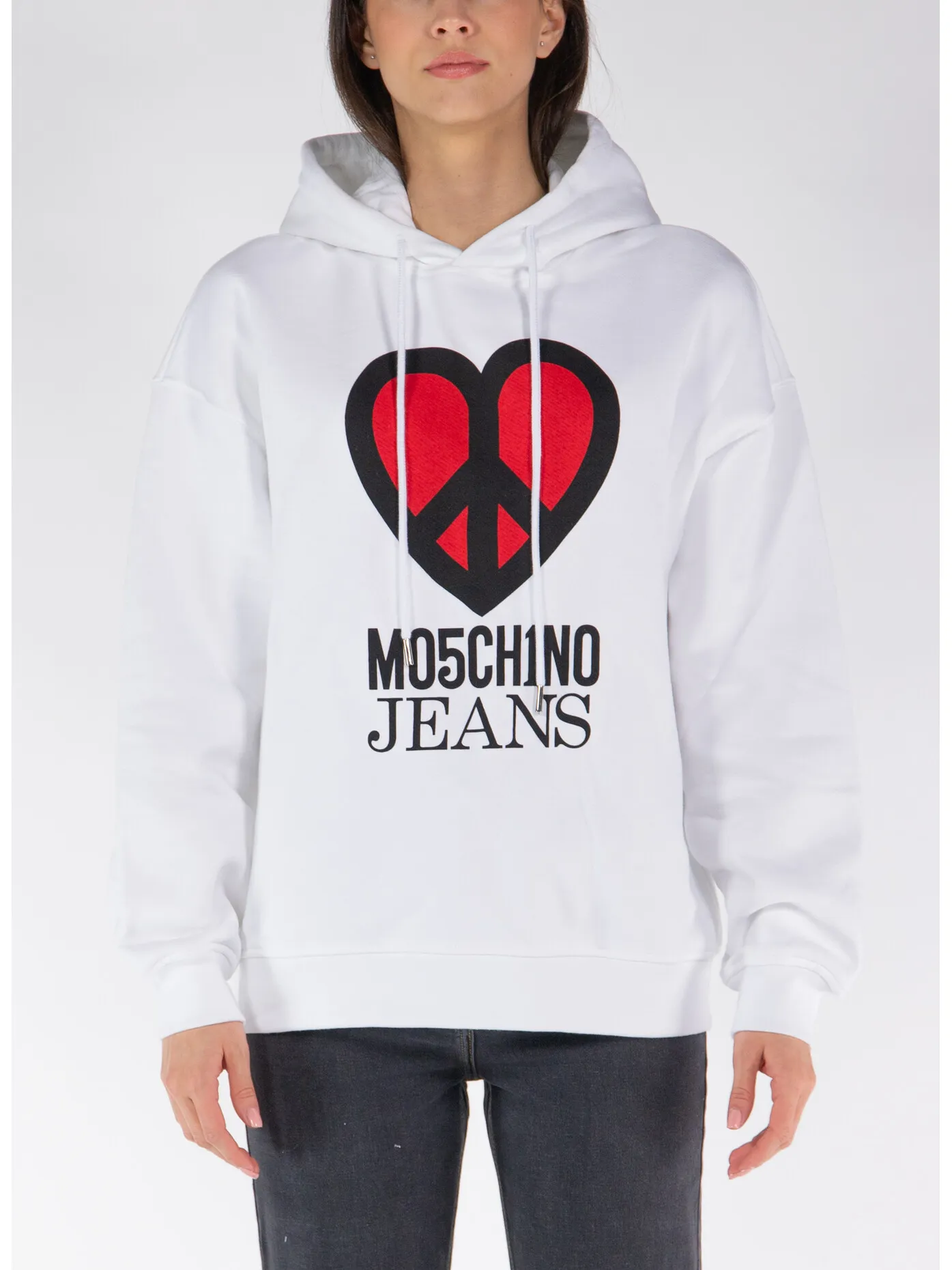     -MOSCHINO JEANS    -FELPA HOODIE CON LOGO STAMPATO-
