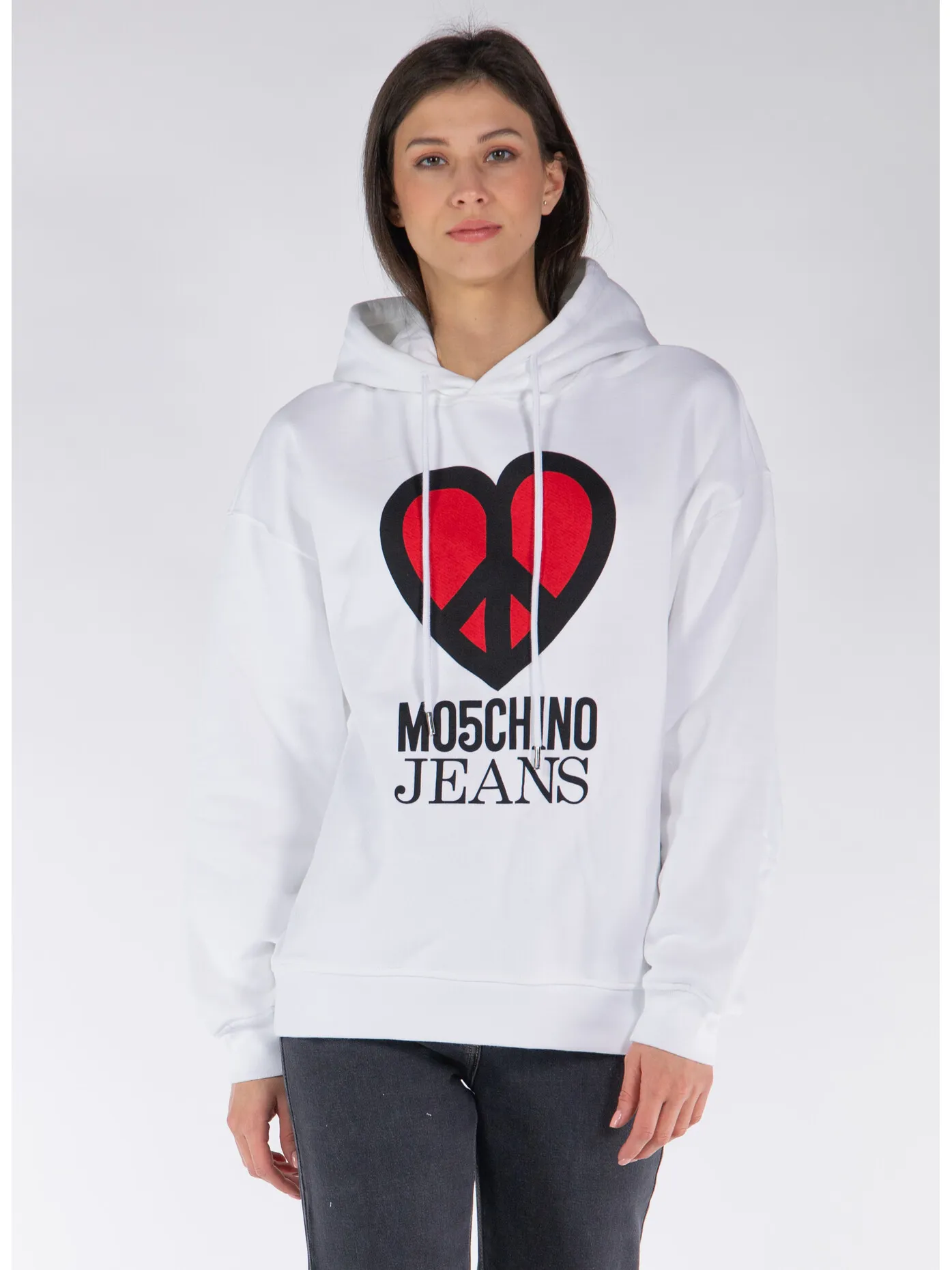     -MOSCHINO JEANS    -FELPA HOODIE CON LOGO STAMPATO-
