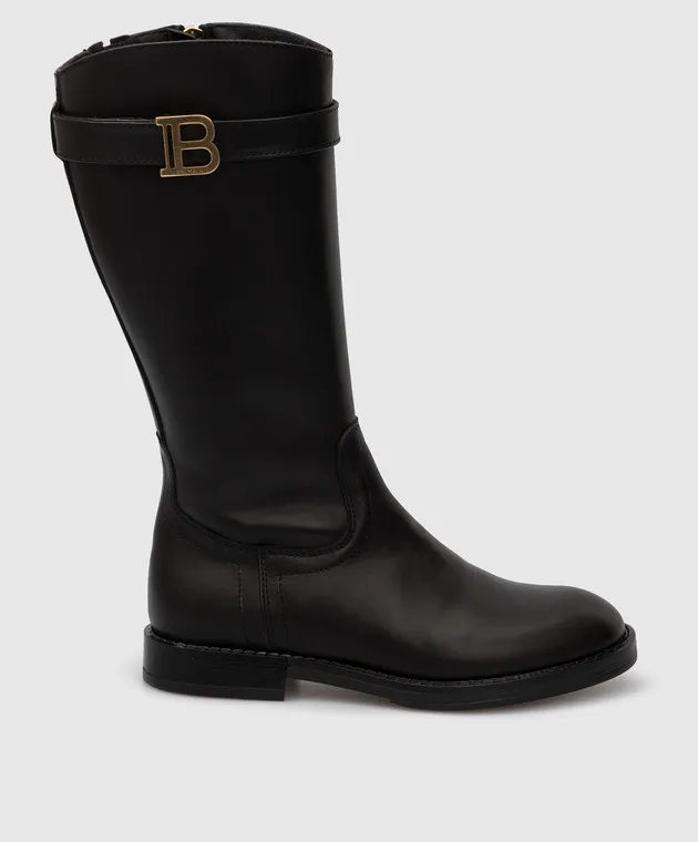 Balmain Stivali in pelle nera per bambini 6P0106Y0023