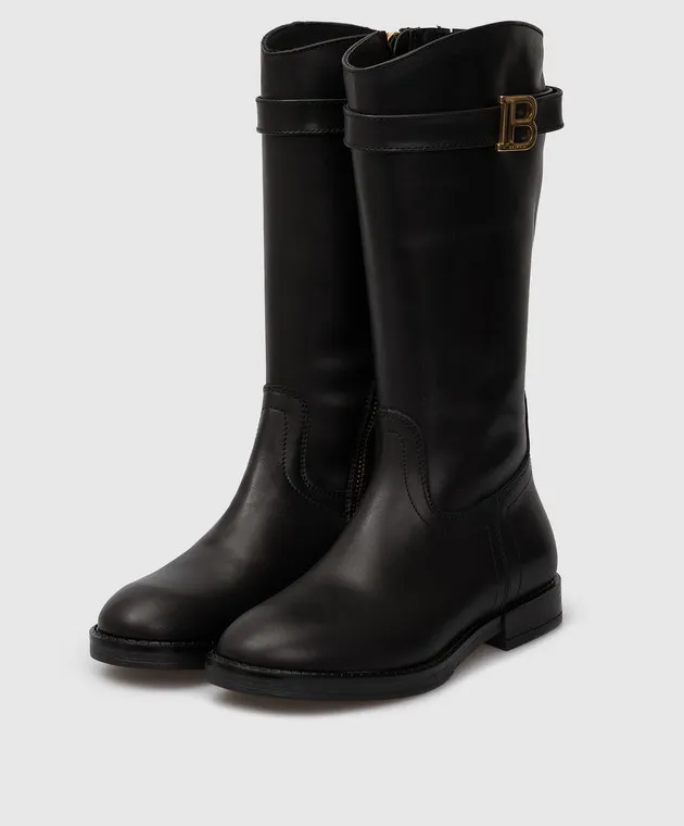 Balmain Stivali in pelle nera per bambini 6P0106Y0023