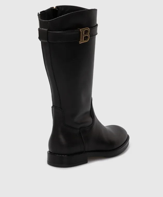 Balmain Stivali in pelle nera per bambini 6P0106Y0023