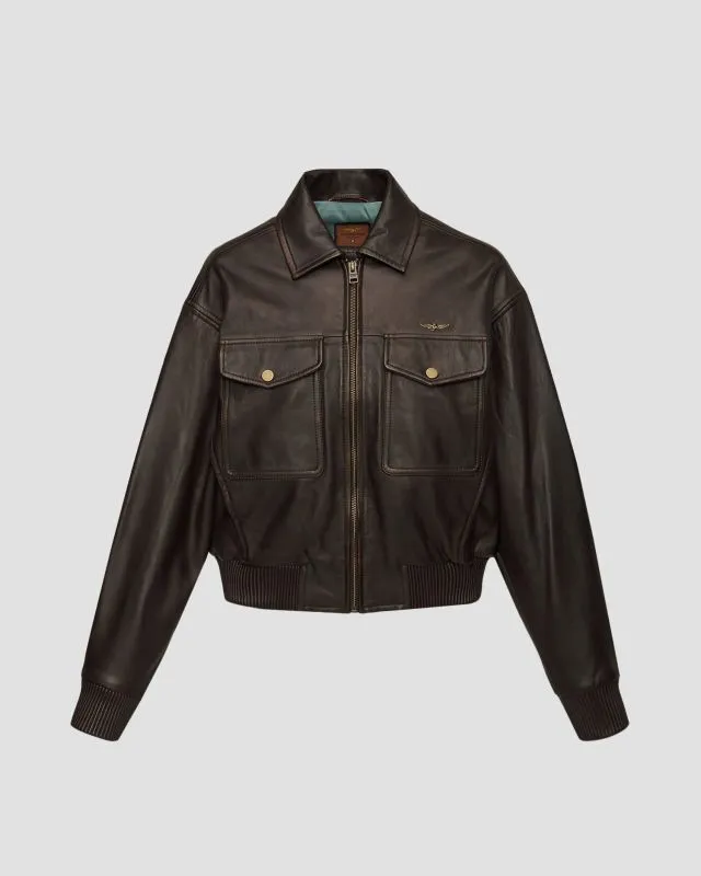 Giacca marrone in pelle da donna Aeronautica Militare