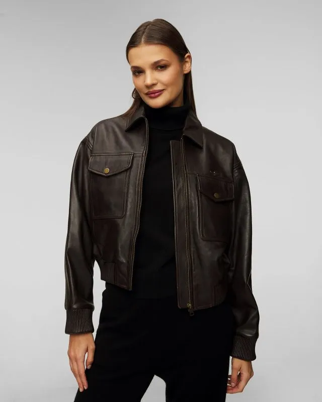 Giacca marrone in pelle da donna Aeronautica Militare
