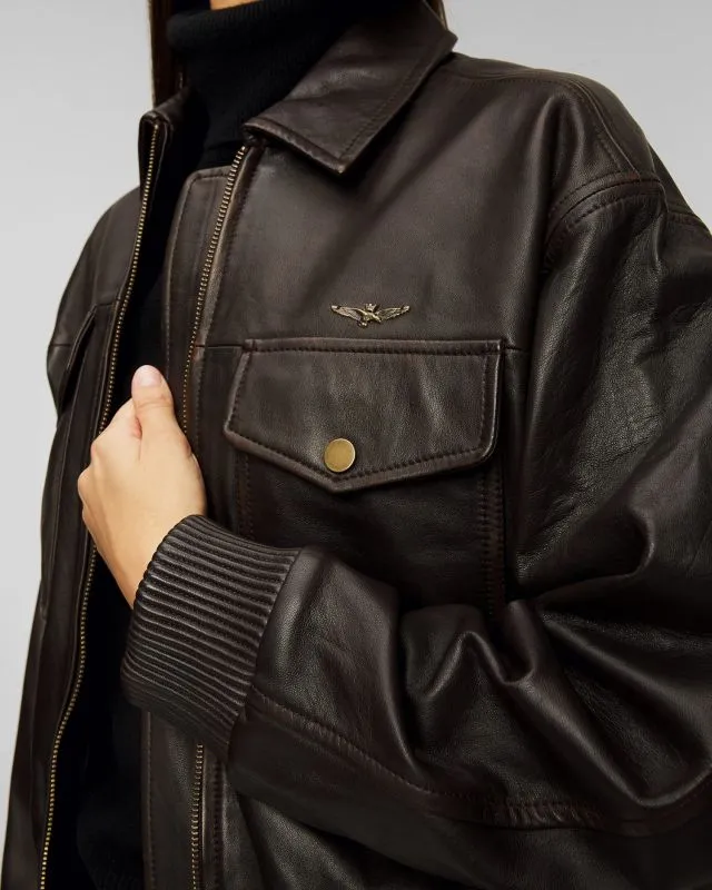 Giacca marrone in pelle da donna Aeronautica Militare