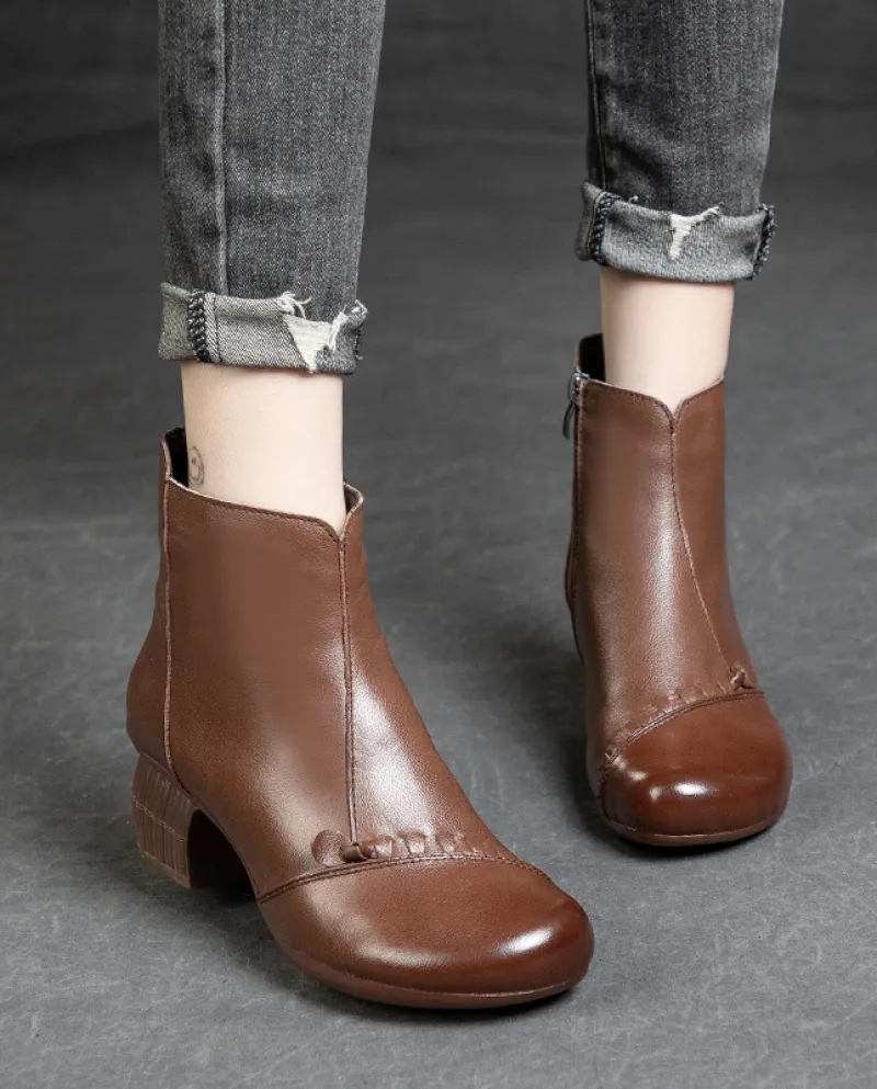 Stivali da donna Autunno e inverno Nuovi stivali in pelle da donna Tacco medio spesso Strato superiore Stivali da donna in morbi