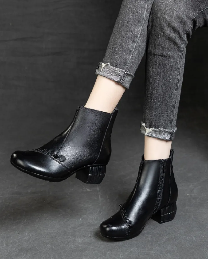 Stivali da donna Autunno e inverno Nuovi stivali in pelle da donna Tacco medio spesso Strato superiore Stivali da donna in morbi
