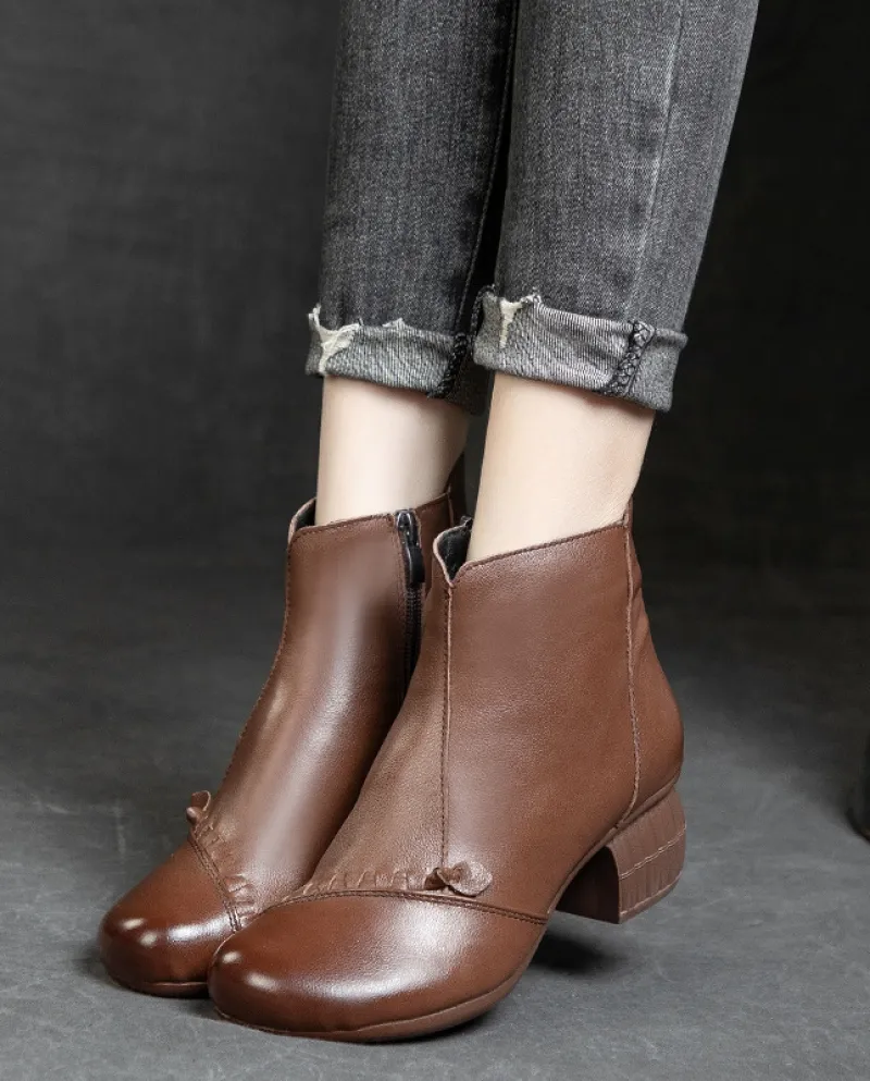 Stivali da donna Autunno e inverno Nuovi stivali in pelle da donna Tacco medio spesso Strato superiore Stivali da donna in morbi