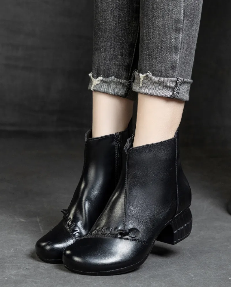 Stivali da donna Autunno e inverno Nuovi stivali in pelle da donna Tacco medio spesso Strato superiore Stivali da donna in morbi
